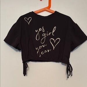 Active USA Black Crop Top with White Heart Accent